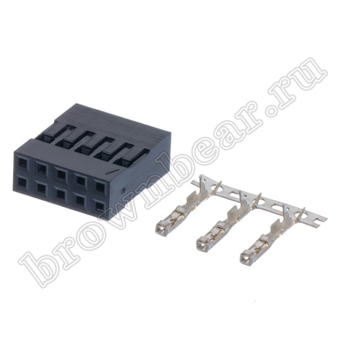 Разъем 2х5 гнездо на кабель, шаг 2.54мм, с контактами