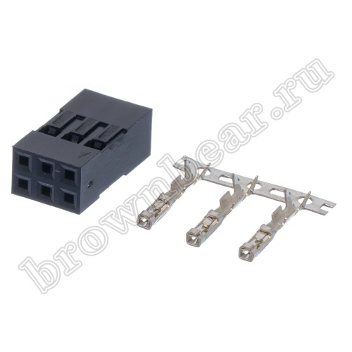 Разъем 2х3 гнездо на кабель, шаг 2.54мм, с контактами