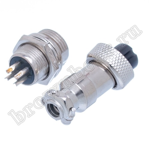 Разъем GX12 (M12) 4 контакта, розетка на кабель + вилка на блок, комплект AC-M12-4 фото 2