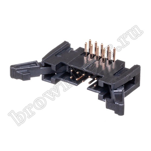 Разъем IDC 2х5 вилка на плату, с защелками, шаг 2.54мм, прямой угол SCM-10R