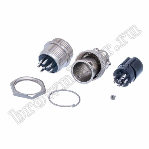 Разъем GX16 (M16) 7 контактов, розетка на кабель + вилка на блок, комплект AC-M16-7 фото 5