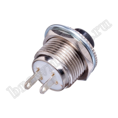 Кнопка без фиксации в металлическом корпусе, круглая на блок, НР, 220В, черная PSW-3-B фото 3