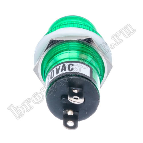 Лампа неоновая индикаторная с резистором 220В, d 14 мм, зеленая фото 2