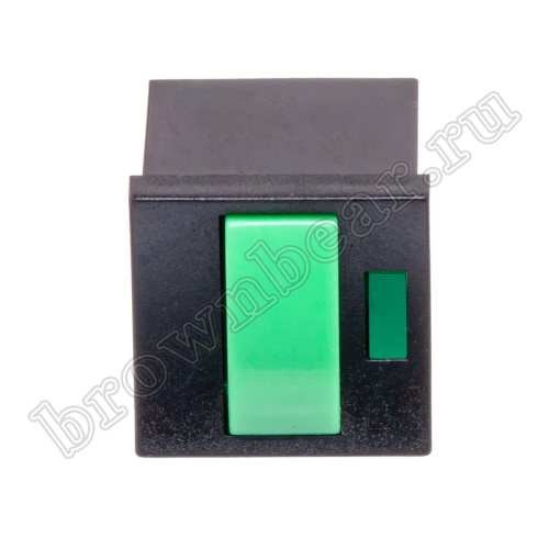 Кнопка мини с фиксацией, зеленая в черном корпусе с зеленым индикатором PSM2-1-E-B-E   фото 4