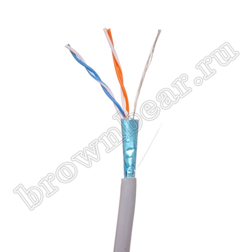 Кабель Витая пара, 2 пары, медный, 5 категория, многожильный, экранированный, серый, бухта 305м 