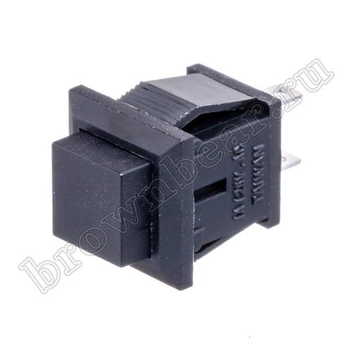 Кнопка без фиксации, квадратная на блок крепление защелка, НР, черная PSW-9AB