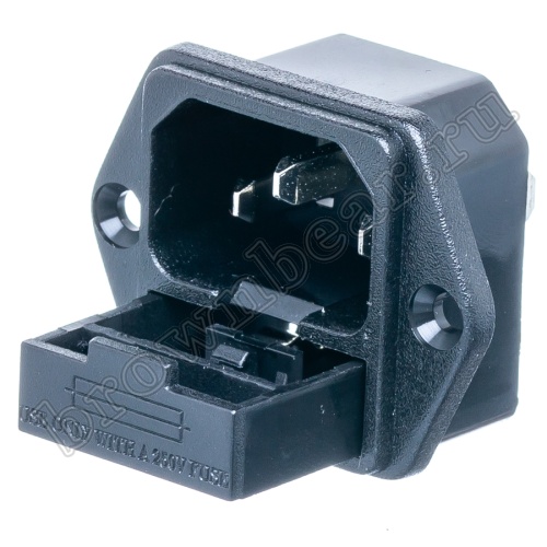 Разъем питания IEC C14, вилка на блок,  с держателем предохранителя 5х20мм, крепление винты, 10A фото 4