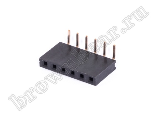 Разъем 1х6 гнездо на плату, шаг 2.54 мм, прямой угол