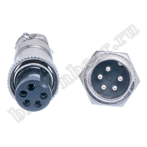 Разъем GX16 (M16) 5 контактов, розетка на кабель + вилка на блок, комплект AC-M16-5 фото 6