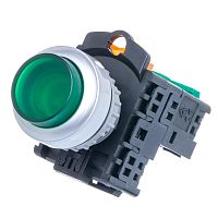 Кнопка управления выступающая, с подсветкой, с фиксацией, d 30 мм, НР, зеленая TN2IA2GN-1A