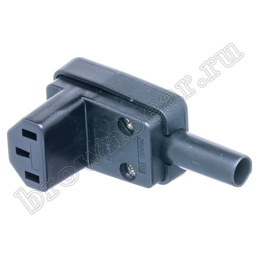 Разъем питания IEC C13, розетка на кабель разборная, прямой угол, 10A