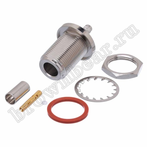 Разъем N Amphenol, гнездо на приборный блок под RG-58, обжимной, крепление гайка 082-5378-RFX фото 2