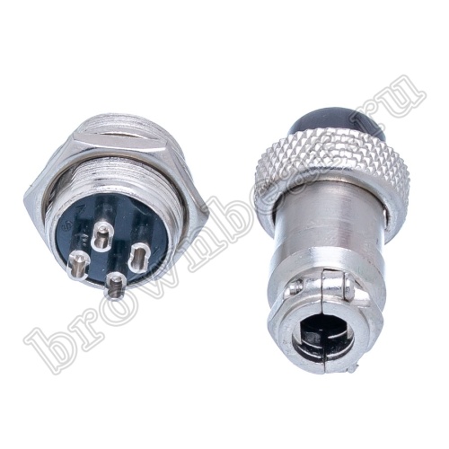 Разъем GX16 (M16) 4 контакта, розетка на кабель + вилка на блок, комплект AC-M16-4 фото 5