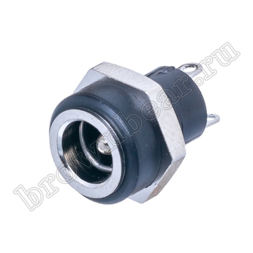 Разъем питания штырьковый DC гнездо 2.1 х 5.5 мм, на приборный блок, под гайку, мини DJK-08A