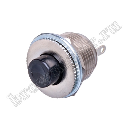 Кнопка без фиксации в металлическом корпусе, круглая на блок, НР, 220В, черная PSW-3-B