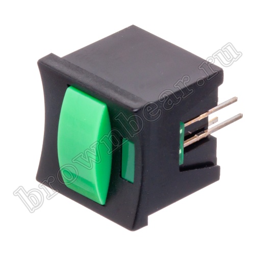 Кнопка мини с фиксацией, зеленая в черном корпусе с зеленым индикатором PSM2-1-E-B-E  