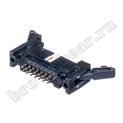 Разъем IDC 2х7 вилка на плату, шаг 2.54мм, с защелками SCM-14 фото 3