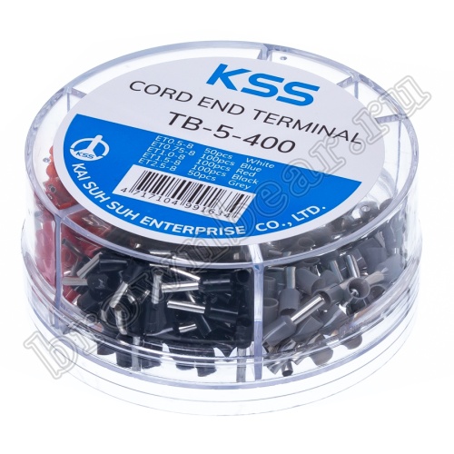 Набор наконечников НШВИ, 8 мм,  под опрессовку на провод 0.5 - 0.75 - 1.0 - 1.5 - 2.5  мм², упаковка 400шт.  TIC-TB-5-400