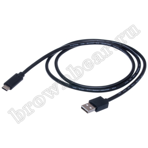 Кабель интерфейсный USB 2.0, type А - type C, вилка - вилка, черный, 1 метр