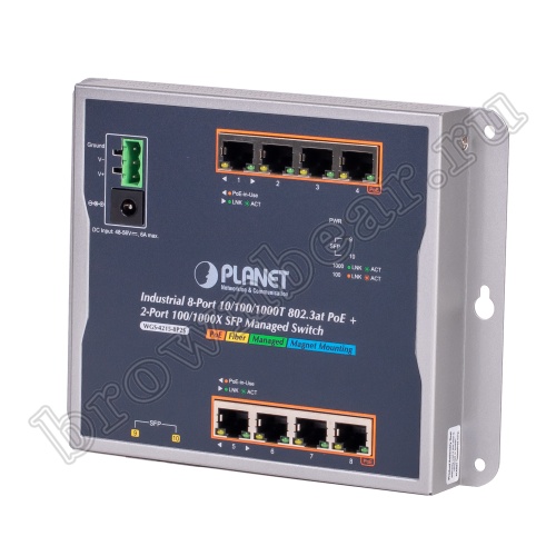 WGS-4215-8P2S Промышленный управляемый L2 коммутатор Planet, 8 PoE портов 1Гбит/с, 2 порта SFP 1Гбит/с