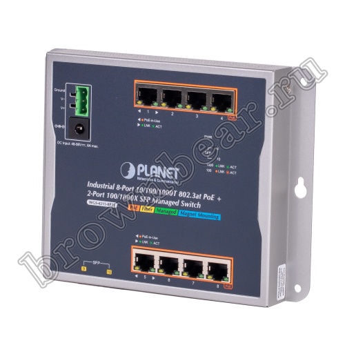 WGS-4215-8P2S Промышленный управляемый L2 коммутатор Planet, 8 PoE портов 1Гбит/с, 2 порта SFP 1Гбит/с