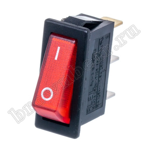 Выключатель клавишный (рокерный) 220В, 3 контакта (on-off), 30х11мм, с подсветкой, красный SWR-51/L