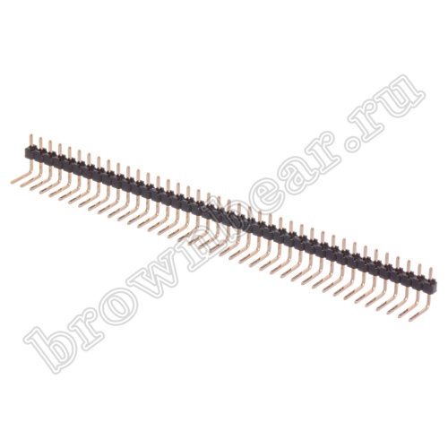 Разъем штыревой однорядный на плату, 1х40, шаг 2.54мм, угловой, тип 2