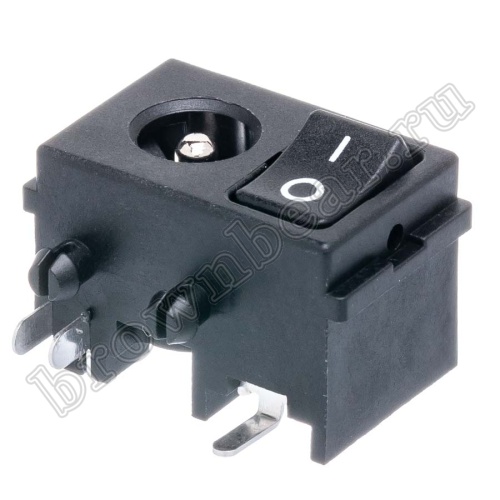 Разъем питания штырьковый DC гнездо 2.5 x 5.5 мм, на плату с выключателем DJK-30B фото 2