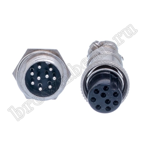 Разъем GX16 (M16) 9 контактов, розетка на кабель + вилка на блок, комплект AC-M16-9 фото 6