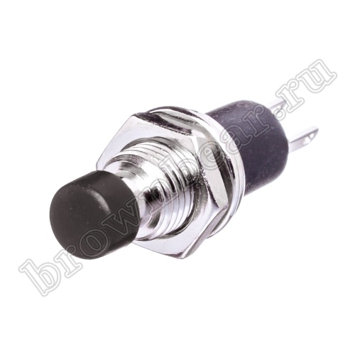 Кнопка без фиксации в металлическом корпусе, 6 мм круглая на блок, НР, 220В, черная PSW-5-B