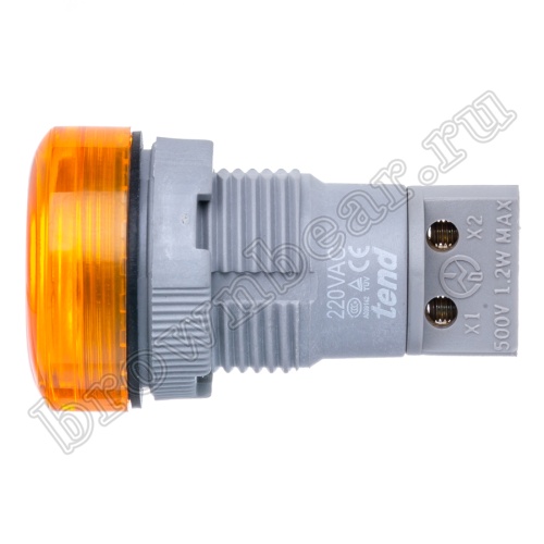 Лампа индикаторная сигнальная 220В, d 30 мм, оранжевая фото 2