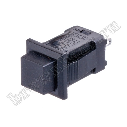 Кнопка c фиксацией, квадратная на блок крепление защелка, НР, 220В, черная PSW-9BB