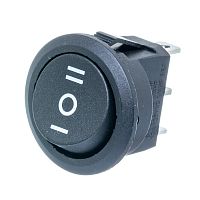 Выключатель клавишный (рокерный) круглый 220В, 3 контакта (on-off-on), d 20мм, черный SWR-23