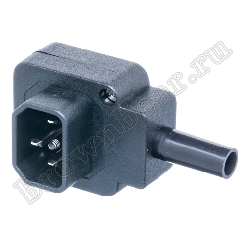 Разъем питания IEC C14 разборный, вилка на кабель, угловой, 10A