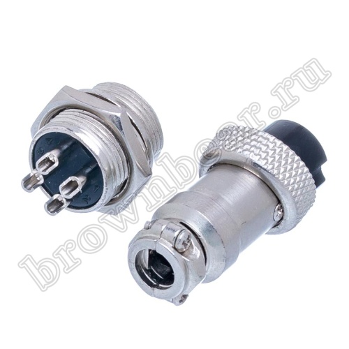 Разъем GX16 (M16) 4 контакта, розетка на кабель + вилка на блок, комплект AC-M16-4 фото 4