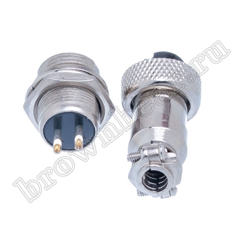 Разъем GX12 (M12) 2 контакта, розетка на кабель + вилка на блок, комплект AC-M12-2 фото 4