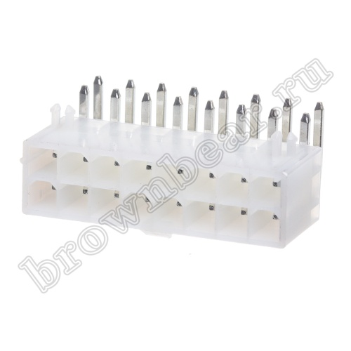 Разъем питания Mini-Fit 16 контактов, вилка на плату, прямой угол, с фиксатором, шаг 4,2мм MF-16MRA