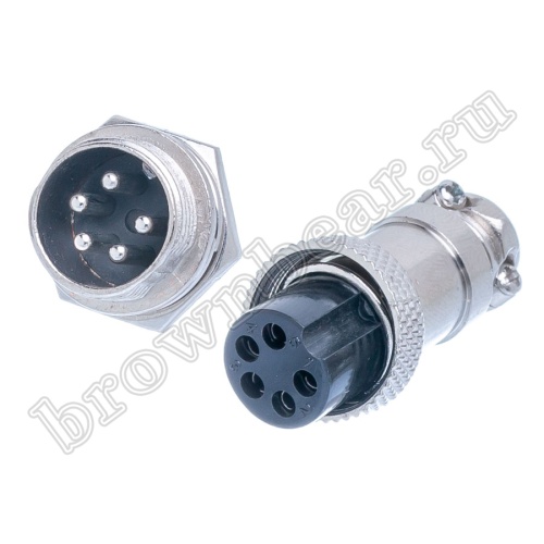 Разъем GX16 (M16) 5 контактов, розетка на кабель + вилка на блок, комплект AC-M16-5
