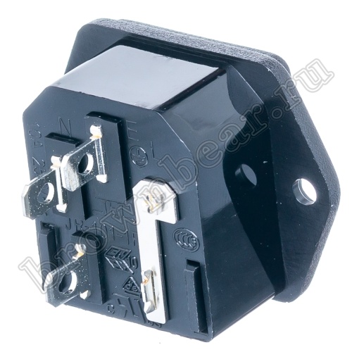 Разъем питания IEC C14, вилка на блок,  с держателем предохранителя 5х20мм, крепление винты, 10A фото 2