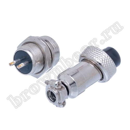 Разъем GX12 (M12) 2 контакта, розетка на кабель + вилка на блок, комплект AC-M12-2 фото 3