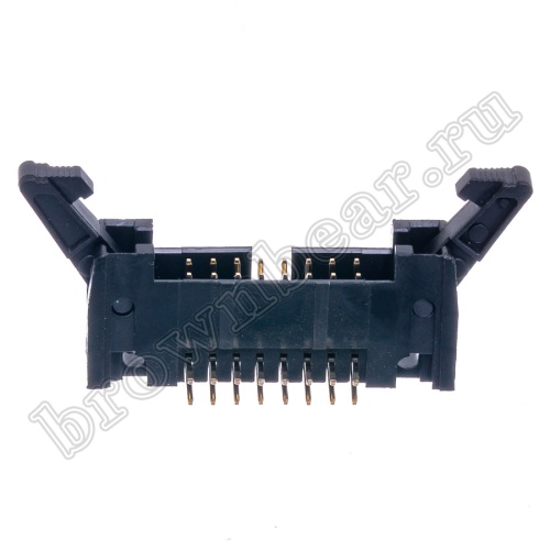 Разъем IDC 2х8 вилка на плату, шаг 2.54мм, с защелками, прямой угол SCM-16R фото 2