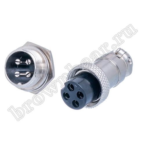 Разъем GX16 (M16) 4 контакта, розетка на кабель + вилка на блок, комплект AC-M16-4
