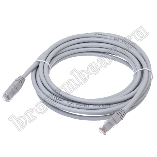Патч-корд UTP RJ-45, категория 6, литой, 5 метров, серый 