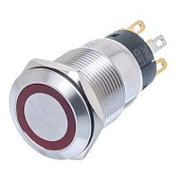 Кнопка управления герметичная, с подсветкой, без фиксации, d 22 мм, 2НР+2НЗ, красная TT19ML2R2