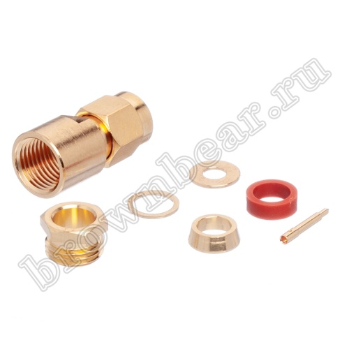 Разъем SMA штекер на кабель RG-58, пайка, Amphenol SMA1141C2-3GT50G-58U-50 фото 3