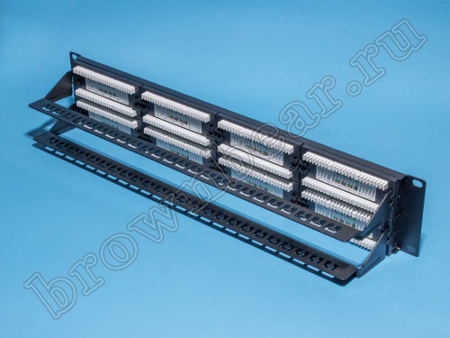 Патч-панель 48 портов RJ-45 кат.5е с держателем кабеля, универсальная  фото 2
