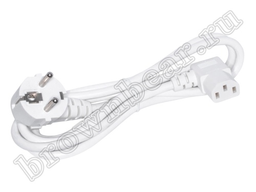 Кабель (шнур) питания 220В IEC320, CEE7/7 - C13, угловой, белый, 10А (3x0.75мм²), 1.8 метра