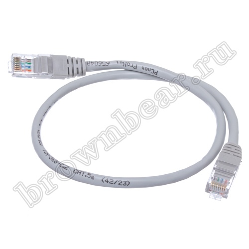 Патч-корд UTP RJ-45, категория 5e, литой, 0.5 метра, серый 