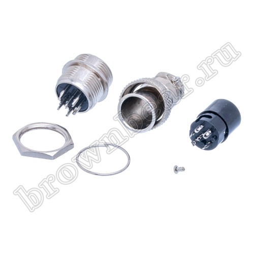 Разъем GX16 (M16) 6 контактов, розетка на кабель + вилка на блок, комплект AC-M16-6 фото 3