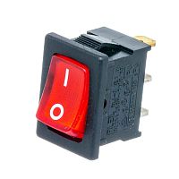 Выключатель клавишный (рокерный) 220В, 3 контакта (on-off), 19х13мм, с подсветкой, красный SWR-41R/L